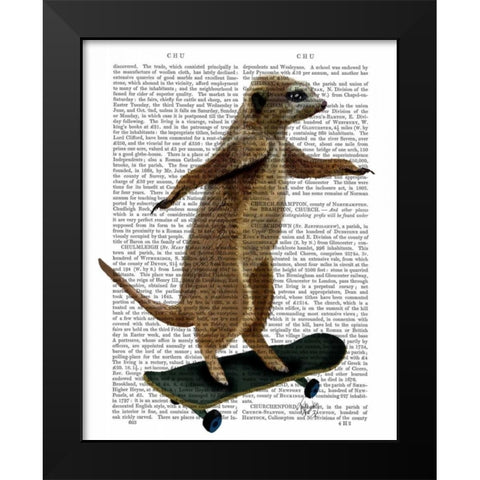 Meerkat On Skateboard Black Modern Wood Framed Art Print by Fab Funky