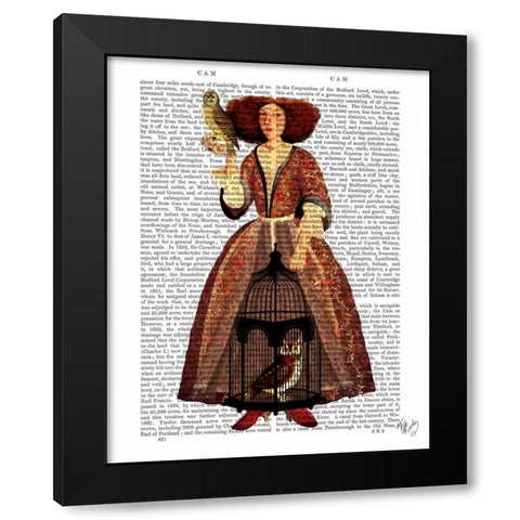 The Owl Lady Black Modern Wood Framed Art Print by Fab Funky