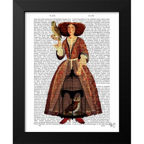 The Owl Lady Black Modern Wood Framed Art Print by Fab Funky