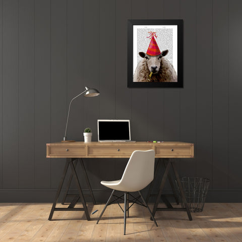 Party Sheep Black Modern Wood Framed Art Print by Fab Funky