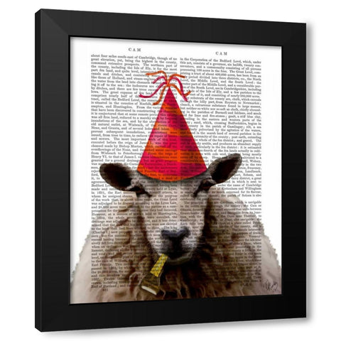 Party Sheep Black Modern Wood Framed Art Print by Fab Funky