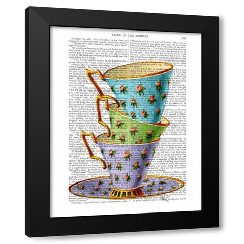 Stack Of Three Vintage Teacups Black Modern Wood Framed Art Print by Fab Funky