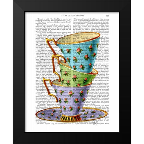 Stack Of Three Vintage Teacups Black Modern Wood Framed Art Print by Fab Funky
