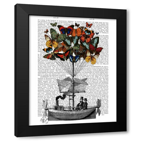 Butterfly Airship Black Modern Wood Framed Art Print by Fab Funky