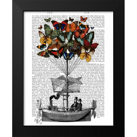 Butterfly Airship Black Modern Wood Framed Art Print by Fab Funky