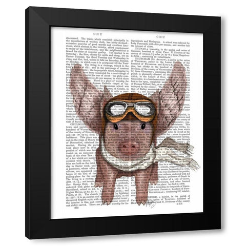 Aviator Piggy Black Modern Wood Framed Art Print by Fab Funky