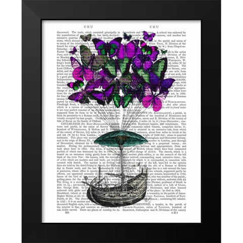 Butterfly Airship 2 Purple and Green Black Modern Wood Framed Art Print by Fab Funky