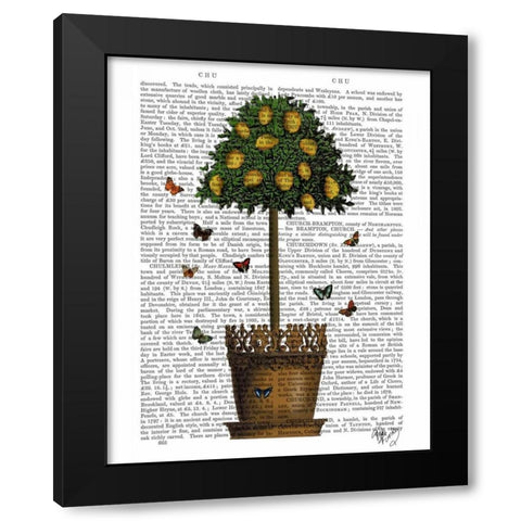 Lemon Tree Black Modern Wood Framed Art Print by Fab Funky