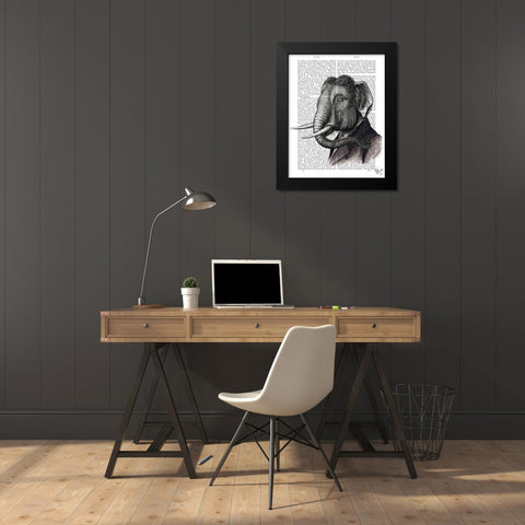 Elephant Portrait Black Modern Wood Framed Art Print by Fab Funky