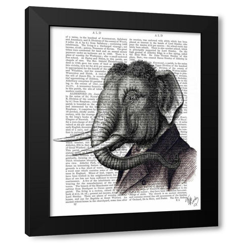 Elephant Portrait Black Modern Wood Framed Art Print with Double Matting by Fab Funky
