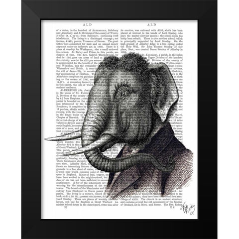 Elephant Portrait Black Modern Wood Framed Art Print by Fab Funky