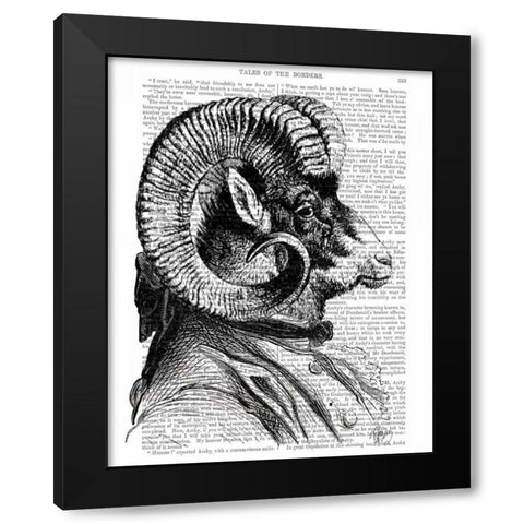 Bighorn Sheep In Suit Black Modern Wood Framed Art Print by Fab Funky