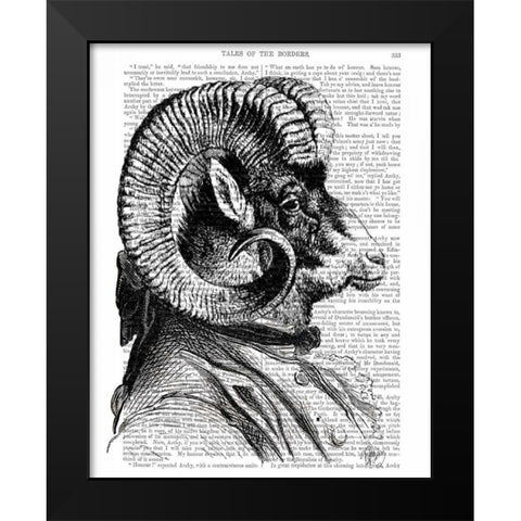 Bighorn Sheep In Suit Black Modern Wood Framed Art Print by Fab Funky