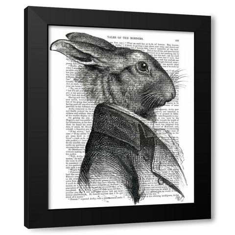 Rabbit Portrait Profile Black Modern Wood Framed Art Print by Fab Funky