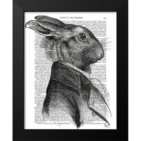 Rabbit Portrait Profile Black Modern Wood Framed Art Print by Fab Funky