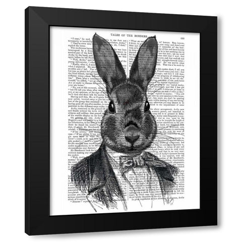 Rabbit In Suit Portrait Black Modern Wood Framed Art Print by Fab Funky
