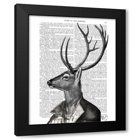 Deer Portrait 2 Black Modern Wood Framed Art Print by Fab Funky