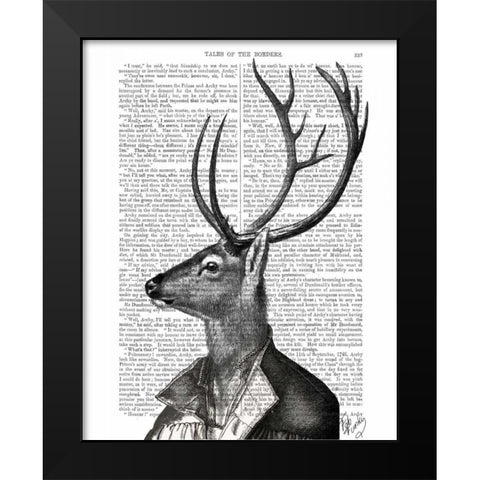 Deer Portrait 2 Black Modern Wood Framed Art Print by Fab Funky