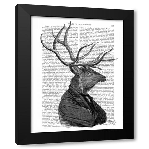 Deer Portrait 1 Black Modern Wood Framed Art Print by Fab Funky