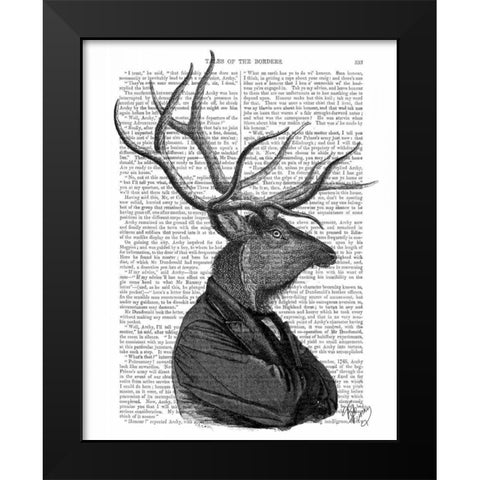 Deer Portrait 1 Black Modern Wood Framed Art Print by Fab Funky