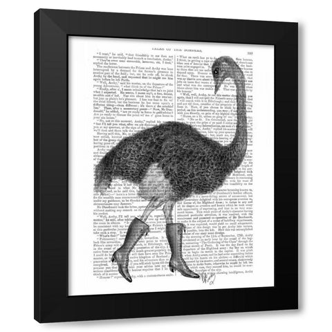 Ostrich In Boots Black Modern Wood Framed Art Print by Fab Funky
