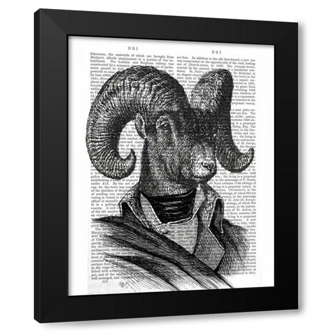 Mountain Goat Portrait Black Modern Wood Framed Art Print by Fab Funky