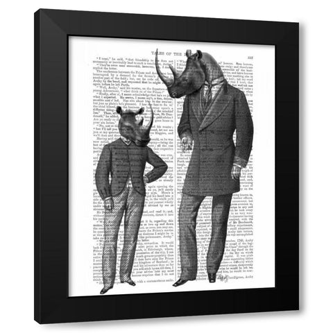 Rhinos Fathers Day Black Modern Wood Framed Art Print by Fab Funky