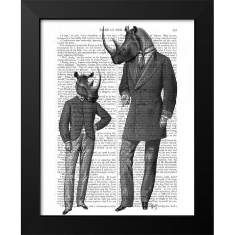 Rhinos Fathers Day Black Modern Wood Framed Art Print by Fab Funky