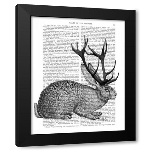 Jackalope Portrait 1 Black Modern Wood Framed Art Print by Fab Funky