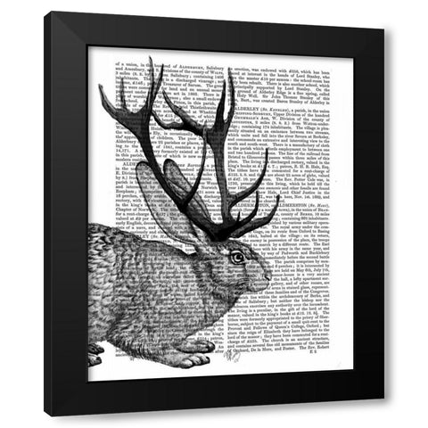 Jackalope Portrait 2 Black Modern Wood Framed Art Print by Fab Funky