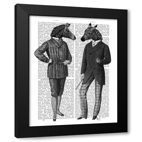 Two Zebra Gentlemen Black Modern Wood Framed Art Print by Fab Funky