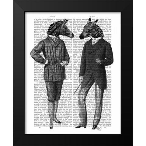 Two Zebra Gentlemen Black Modern Wood Framed Art Print by Fab Funky