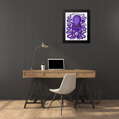 Purple Octopus Black Modern Wood Framed Art Print by Fab Funky