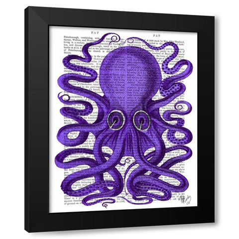 Purple Octopus Black Modern Wood Framed Art Print by Fab Funky