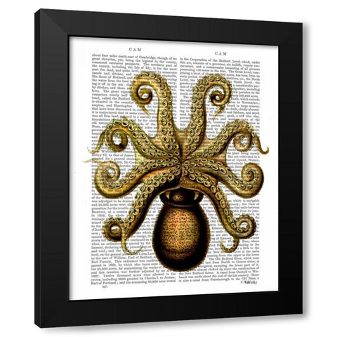 Vintage Yellow Octopus Underside Black Modern Wood Framed Art Print by Fab Funky