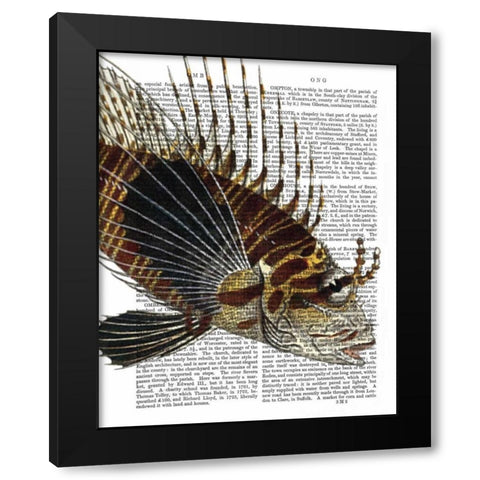 Vintage Spiky Fish Black Modern Wood Framed Art Print by Fab Funky