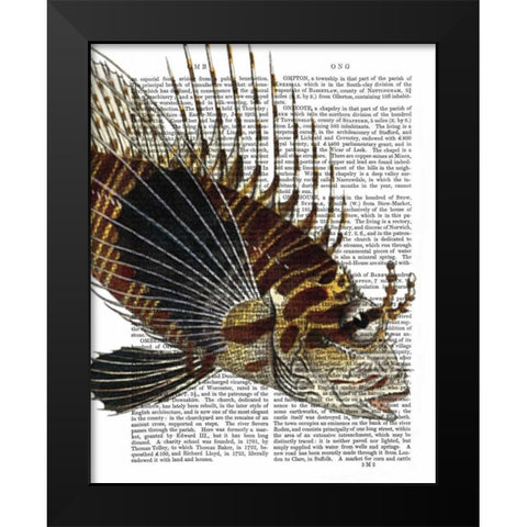 Vintage Spiky Fish Black Modern Wood Framed Art Print by Fab Funky