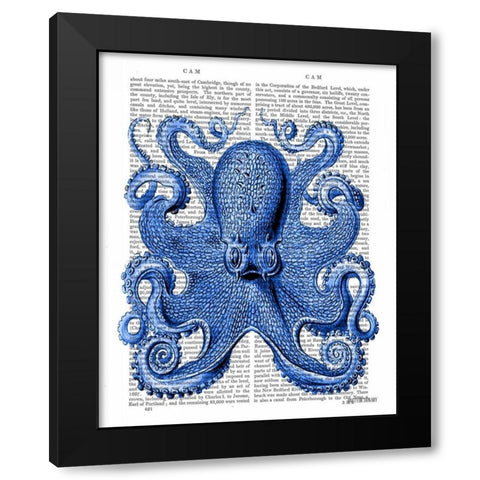 Vintage Blue Octopus 1  Front Black Modern Wood Framed Art Print by Fab Funky