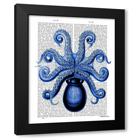 Vintage Blue Octopus 1 Underside Black Modern Wood Framed Art Print by Fab Funky