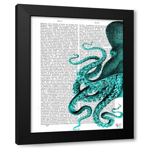 Octopus Green Half Black Modern Wood Framed Art Print by Fab Funky