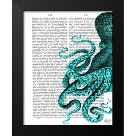 Octopus Green Half Black Modern Wood Framed Art Print by Fab Funky