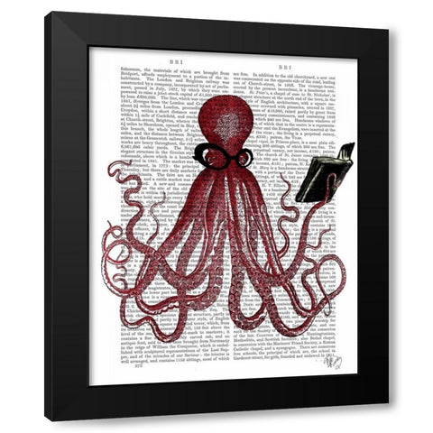 Intelligent Octopus Black Modern Wood Framed Art Print by Fab Funky
