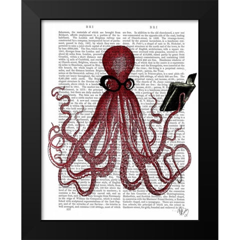 Intelligent Octopus Black Modern Wood Framed Art Print by Fab Funky