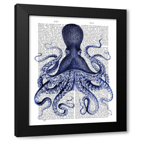 Blue Octopus 3 Black Modern Wood Framed Art Print by Fab Funky