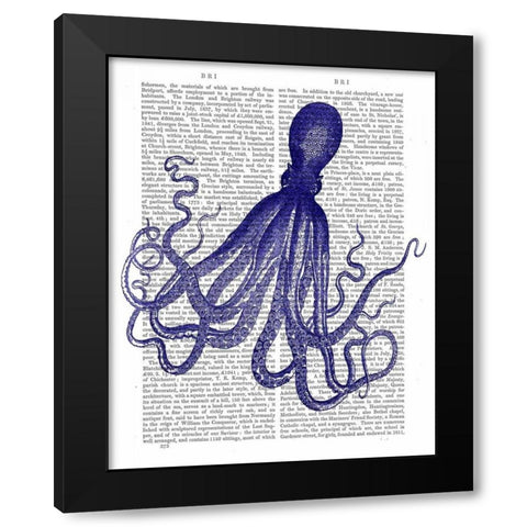 Blue Octopus 4 Black Modern Wood Framed Art Print by Fab Funky