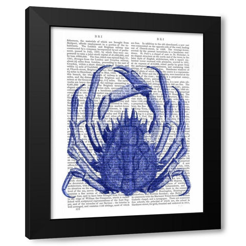 Blue Crab Black Modern Wood Framed Art Print by Fab Funky