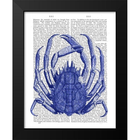 Blue Crab Black Modern Wood Framed Art Print by Fab Funky