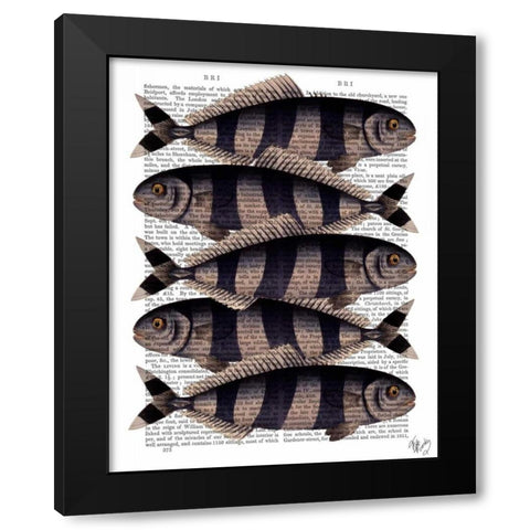 Five Striped Fish Black Modern Wood Framed Art Print by Fab Funky