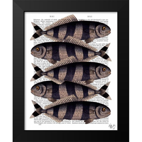Five Striped Fish Black Modern Wood Framed Art Print by Fab Funky