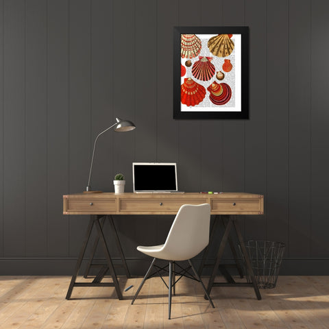 Red Clam Shells Black Modern Wood Framed Art Print by Fab Funky